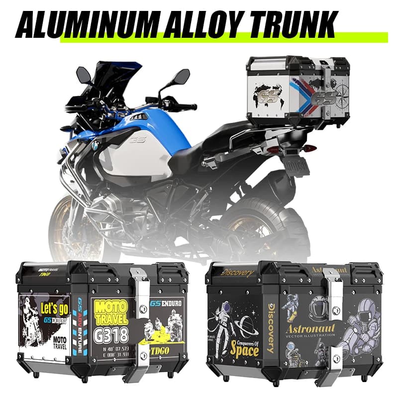 45L 56L 65L Universal Motorcycle Box Aluminum Alloy Large Capacity Bag Tool Box Stickers Tail Box