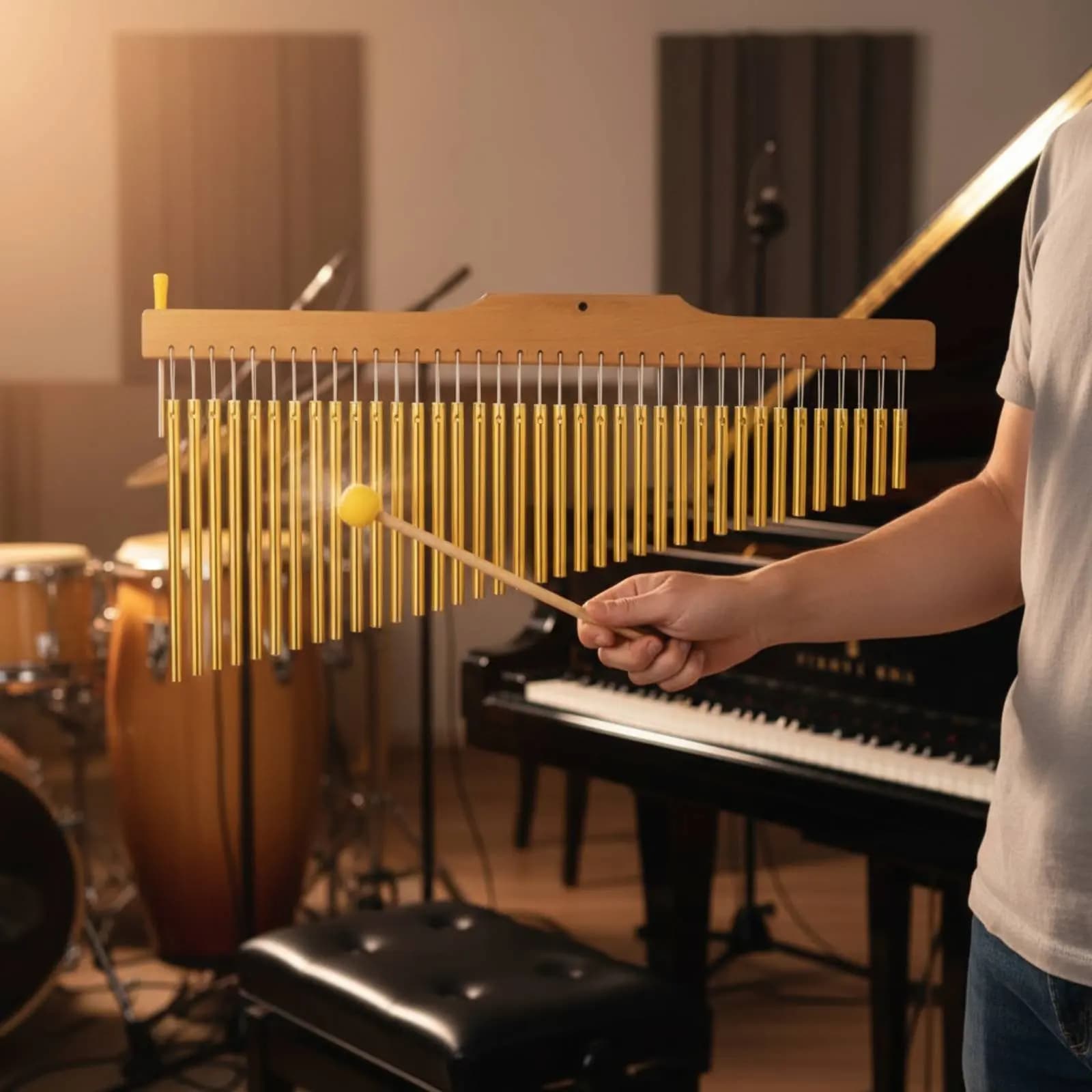 36 Tone Bar Chimes Clear and Clear Sound Mark Tree Instrument Single Row Wind Chimes Beech Wood Frame for Music Lesson