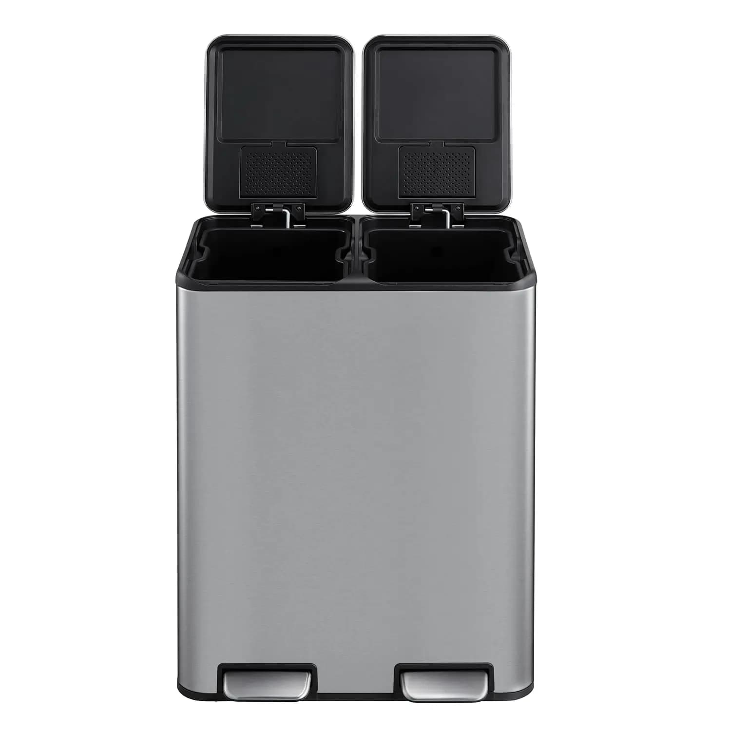 Bidone della Spazzatura da 16 Galloni con Doppio Coperchio, Set Combinato di Contenitori per Rifiuti e Riciclo, Cestino per Rifiuti in Acciaio Inossidabile per Cucina, con 2 Scomparti, H