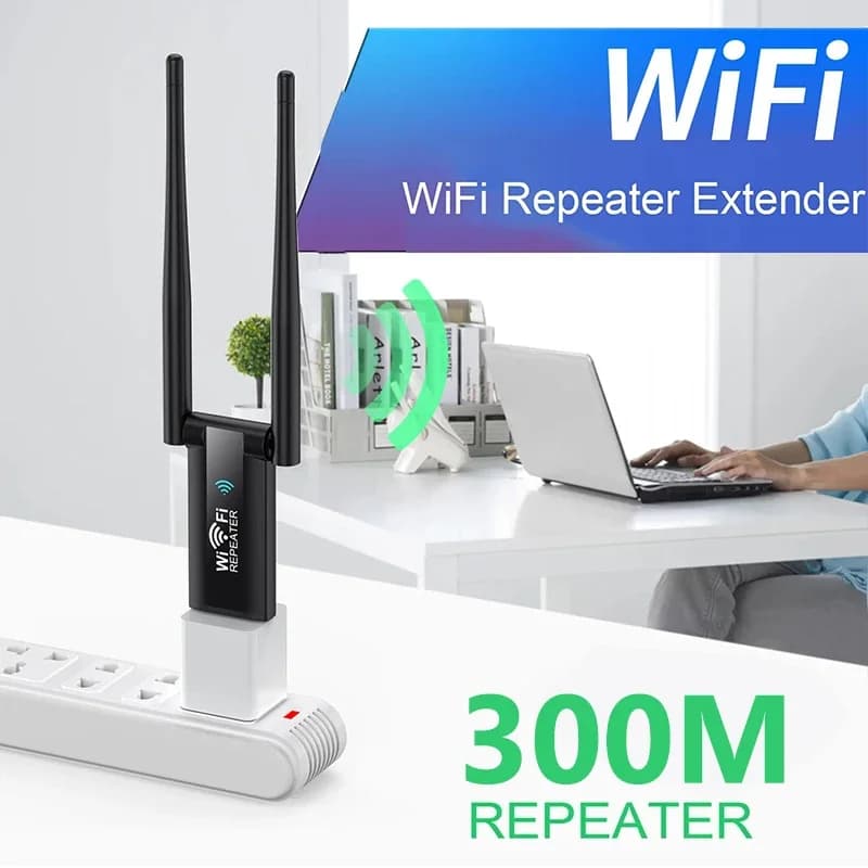 KEBIDUMEI Amplificatore di Segnale WiFi USB Wireless 300Mbps, Ripetitore WiFi 2.4G, Estensore di Portata, Router a Lungo Raggio per Estensione di Rete