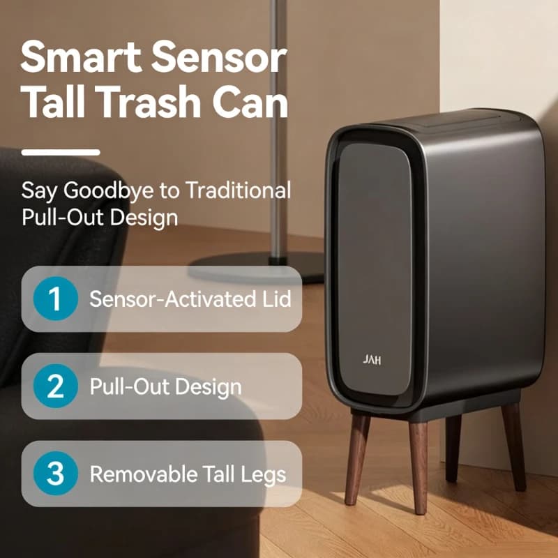 Cestino Intelligente con Sensore in Acciaio Inossidabile, Pattumiera Automatica a Piedi Alti con Coperchio, Cestino per Rifiuti Stretto, Pattumiera da Cucina