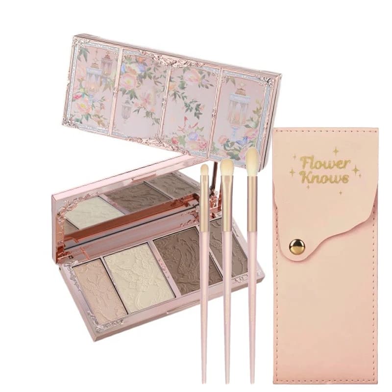 Flower Knows Makeup Butterfly Nuvola Embossed Collar Evidenzia e palette contours Set of tanning brushes with high chocolate pigment