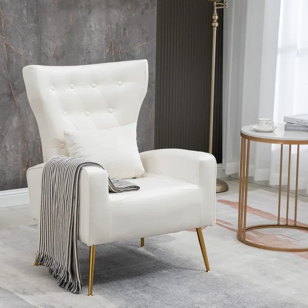 Poltrone da Soggiorno con Bottoni Trapuntati, Poltrona Accent Wingback in Velluto con Cuscino Lombare, Poltrone da Camera da Letto, Personalizzabili