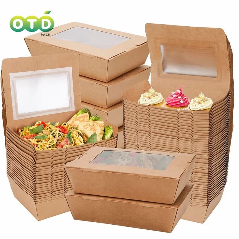 Scatola di preparazione per pasti usa e getta Kraft di fascia alta con finestra trasparente insalata Sushi confezione da asporto scatola Kraft marrone