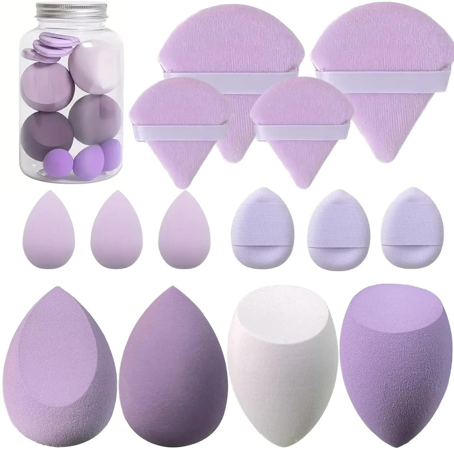 Set di 14 spugne per il trucco - Senza lattice, blender multicolori con scatola portaoggetti