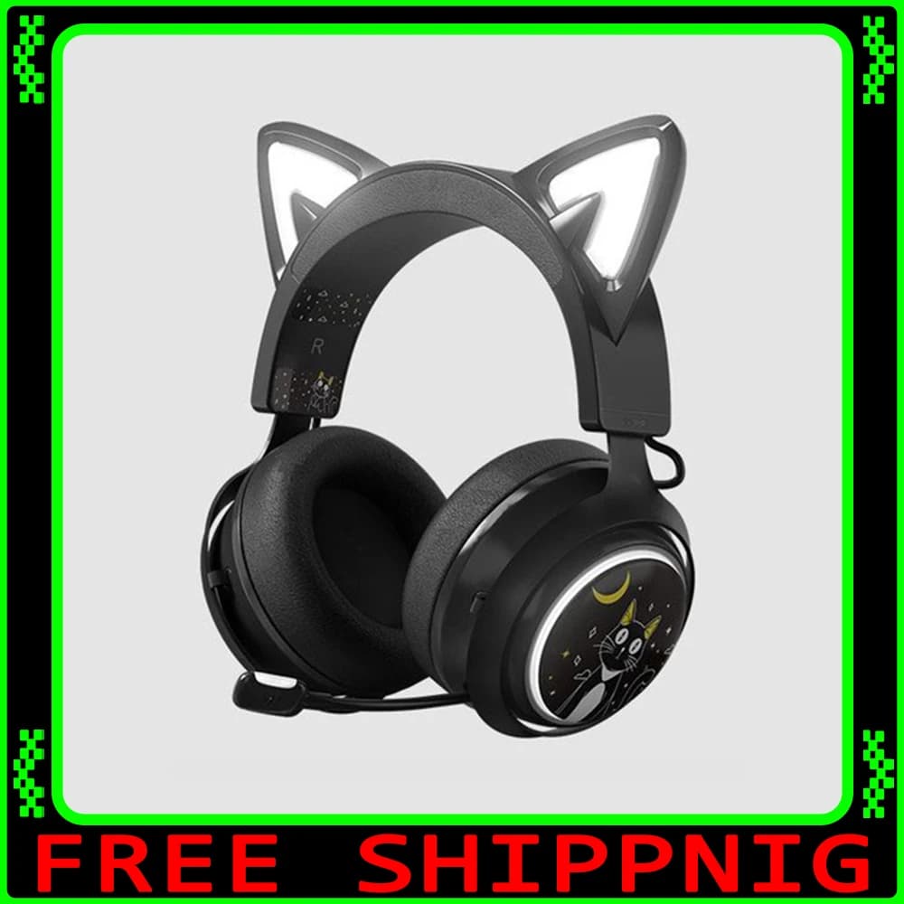 Somic GS510 Player Headphones with Microphone Cat Earrings Light RGB Colorful Headphones Noise Reduction Toys for Girls Gif