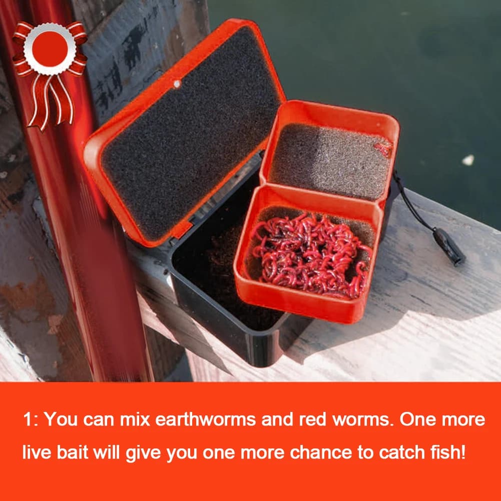 Esche Box Living in Double Layer, Fishing Equipment Container with Corda, Fishing Accessories, Plastic Box for Red Worms and Lombrics