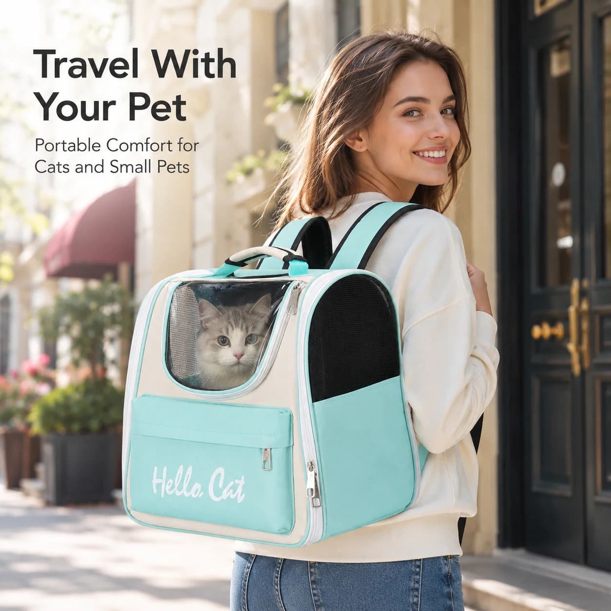 Pet Carrier Backpack Breathable Cat Travel Bag Portable Pet Backpack with Mesh Window Front Pocket for Cats Small Dogs Outdoor