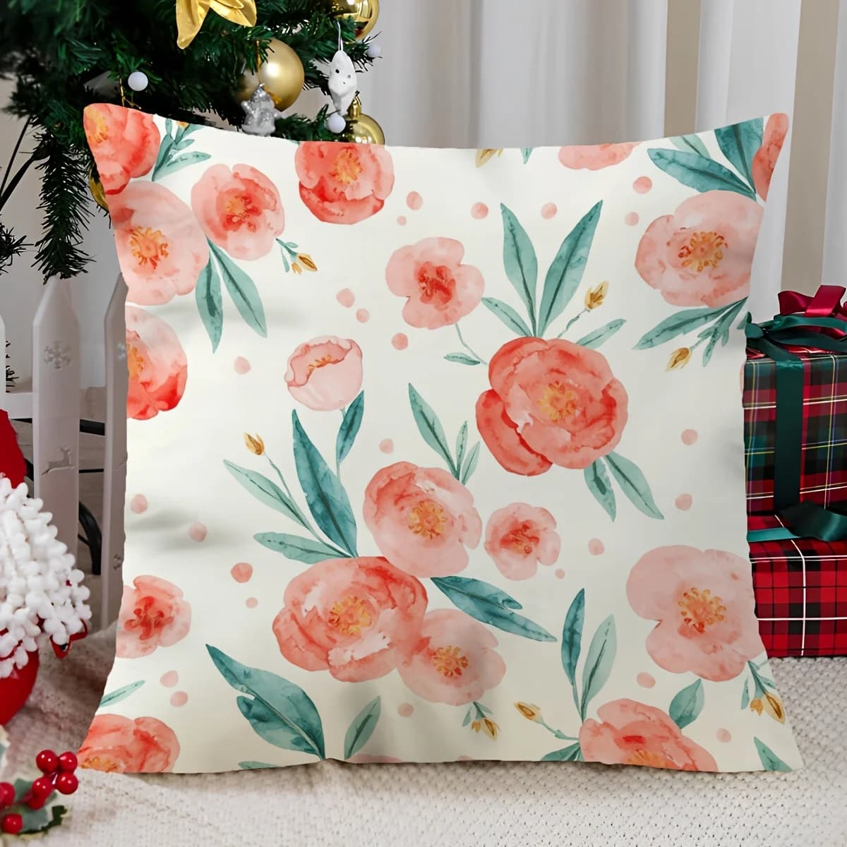 Fodera per cuscino decorativa floreale con rose acquerello, quadrata, morbida, per decorazioni primaverili, per camera da letto, 45x45 cm