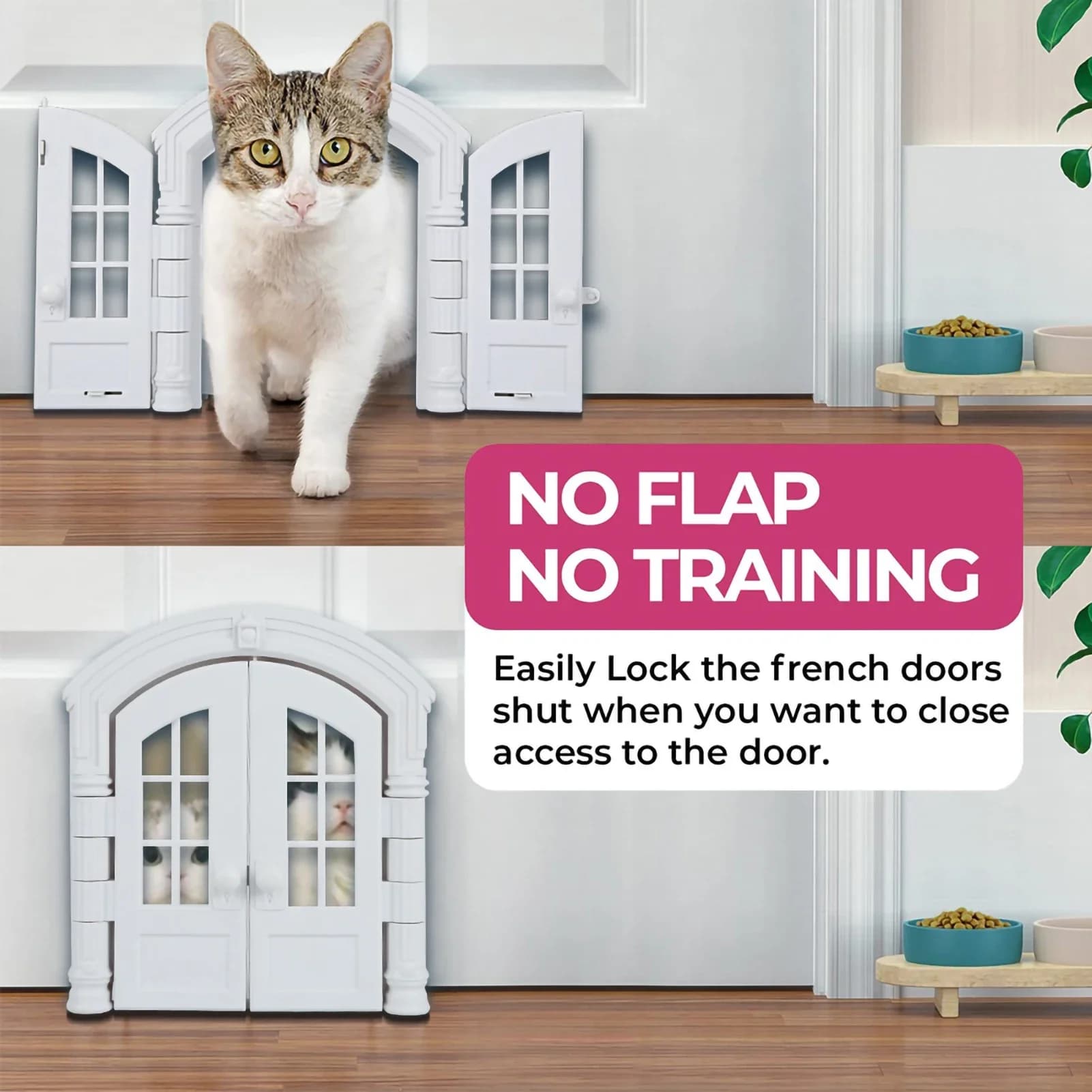 Porta per gatti francese, porta interna esterna con patta per cani e gatti, recinzione d'ingresso senza fermaporta con patta per cuccia per animali domestici, forniture per animali domestici