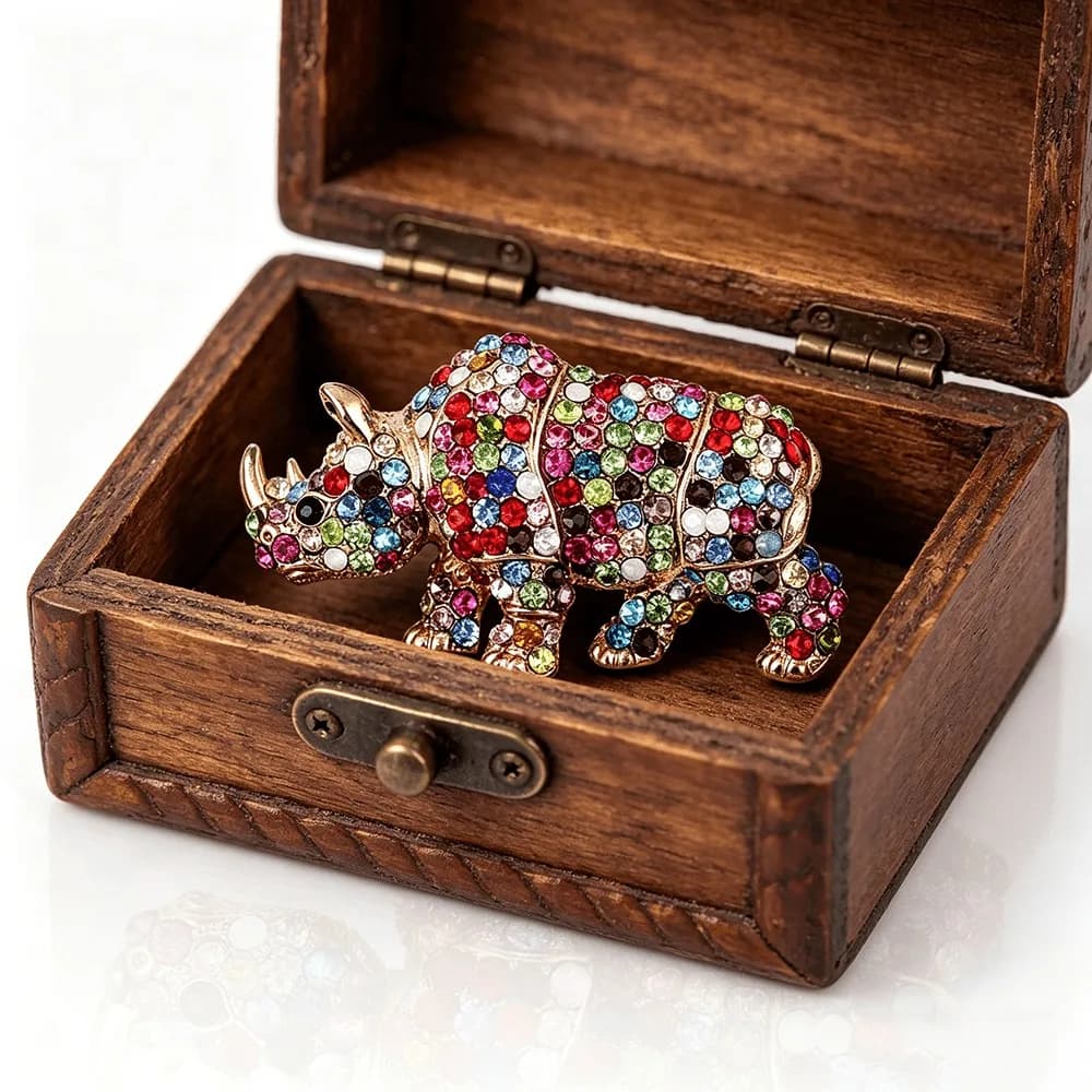 Sparkly Multicolor Rhinestone Rhinoceros Brooch Pin, Animal Shaped Breast Pin for Coat, Dress, Scarf Buckle