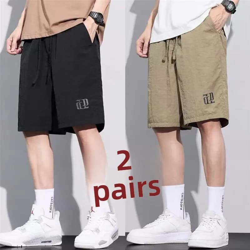 Two-Piece Ice Silk Straight Leg Workwear Shorts Summer Lightweight Loose Fit Casual Black Pants for Men Teenage Fashion