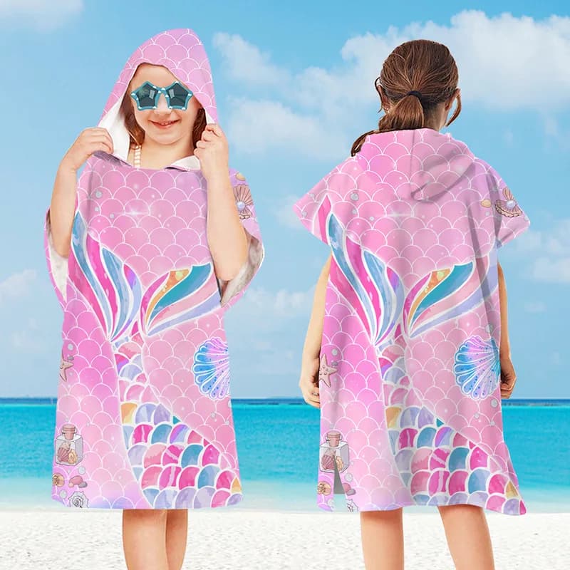 Kids Cartoon Print Bathrobe Girls Unicorn Sea towels Boy Dinosaur Dinosaur Bath towel Kids Hooded mantle Towel Children's bath Article