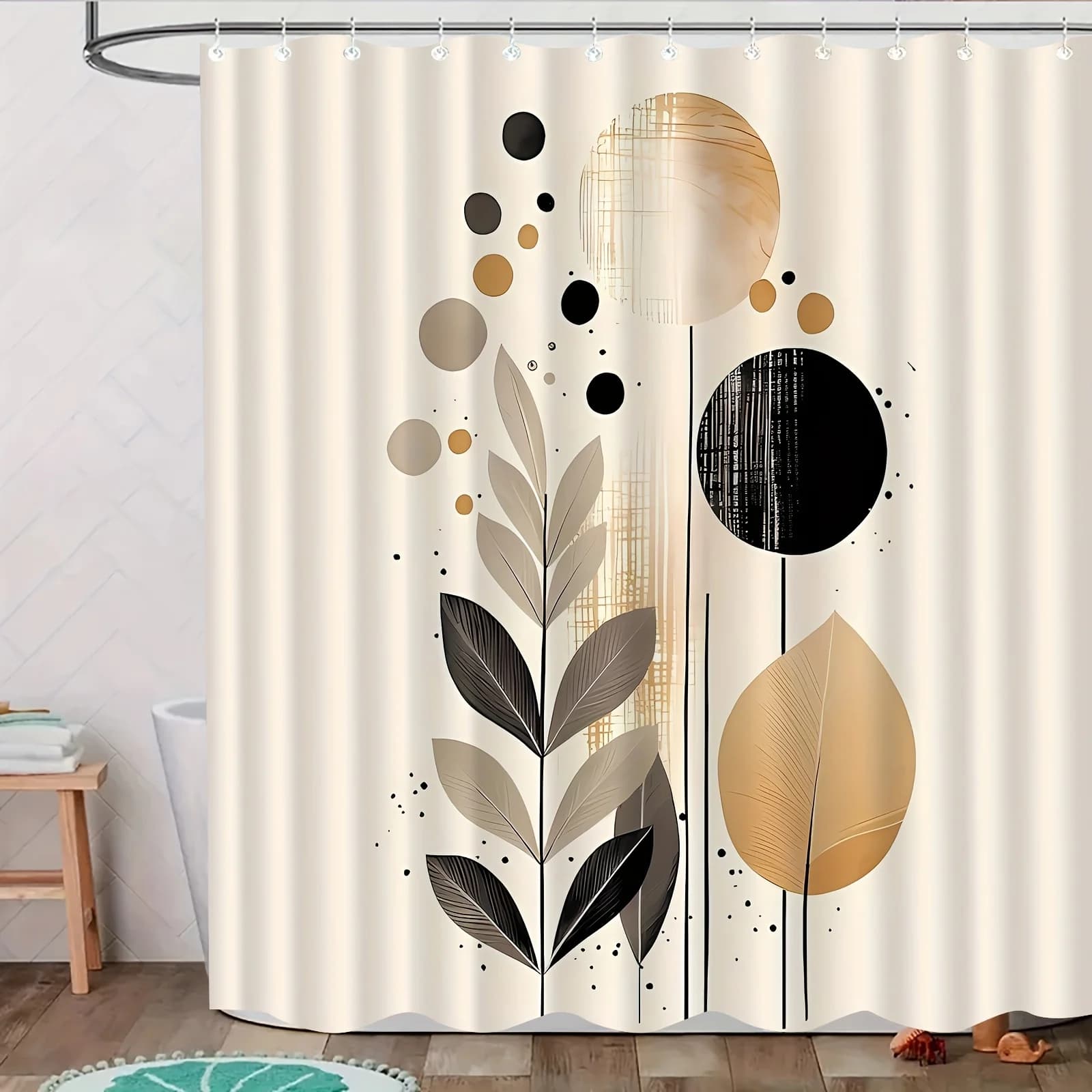Tenda da doccia stampata con motivo a foglie artistiche da 1 pezzo, adatta per la decorazione del bagno di casa, con tenda per finestra della vasca da bagno in tessuto poliestere