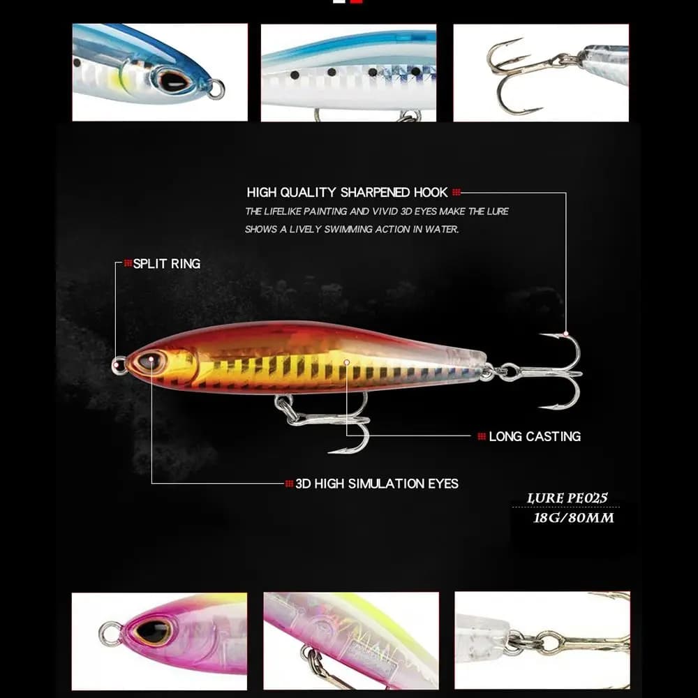 Multicolor Tackle Crankbaits Fish Hooks Winter Fishing Pencil Sinking Minnow Baits Minnow Lures