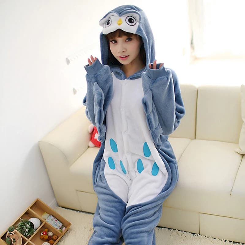 Costume da gufo di Halloween per adulti Anime Pigiama intero Tuta Cosplay Tute intere per donna Uomo Famiglia Pigiama invernale in flanella caldo