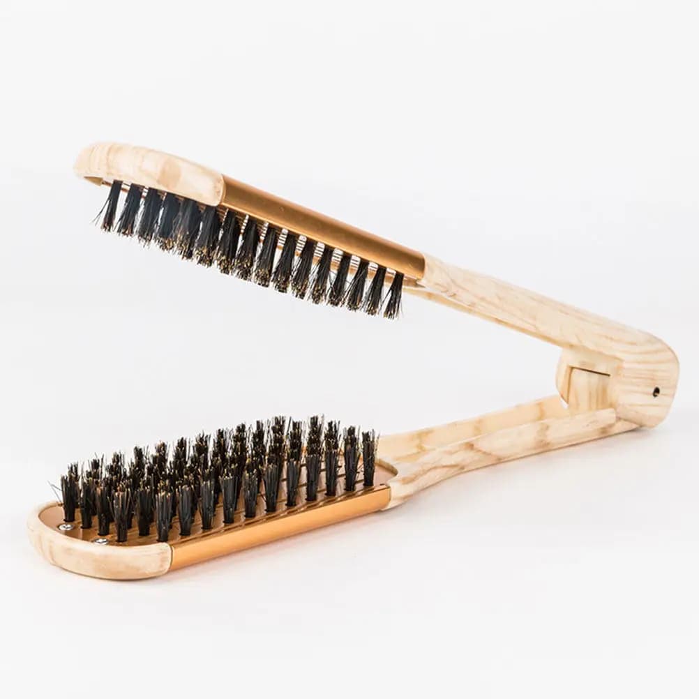 Pettine Lisciante a V Dorato Multifunzionale con Spazzola a Setole per Uso Domestico e Professionale, Pettine per Capelli da Donna
