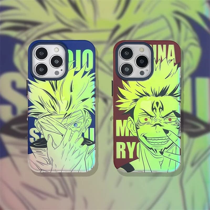 Cute Anime Jujutsu Kaisen Ryomen Sukuna Phone Case For iPhone 16 15 14 13 12 11 Pro Max Cartoon Gojo Aurora Laser Back Cover