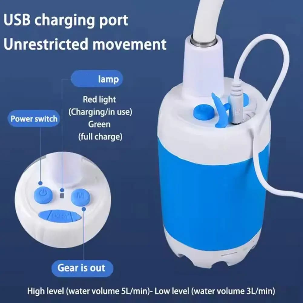 Doccia da campeggio esterna Pompa per doccia elettrica portatile IPX7 Impermeabile e batteria ricaricabile da 5000 mAh alimentata per campeggio Hik G2I9