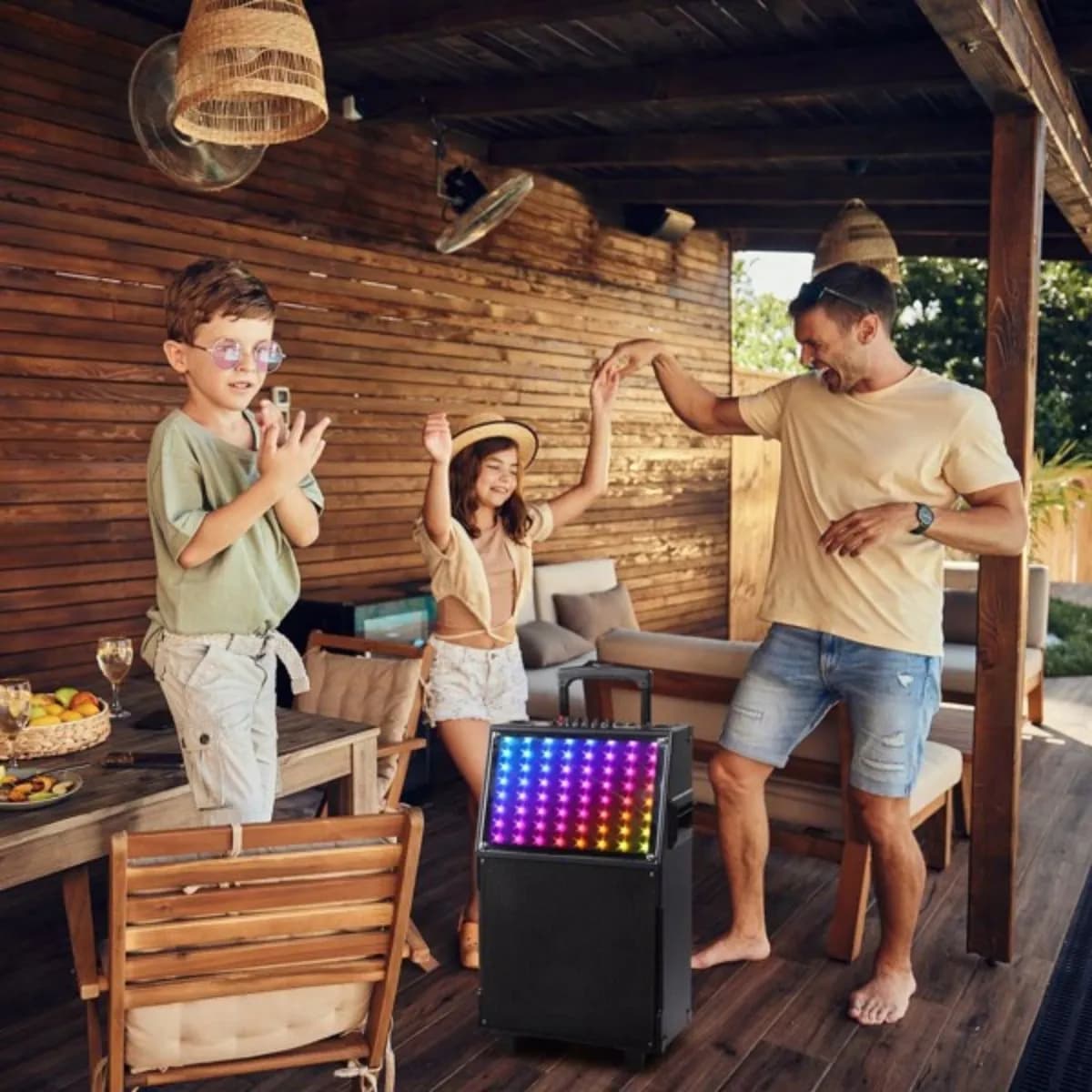 12in Karaoke Machine with LED spectrum light Bluetooth remote control pull rod speaker with 2 Wireless Microphones 60W