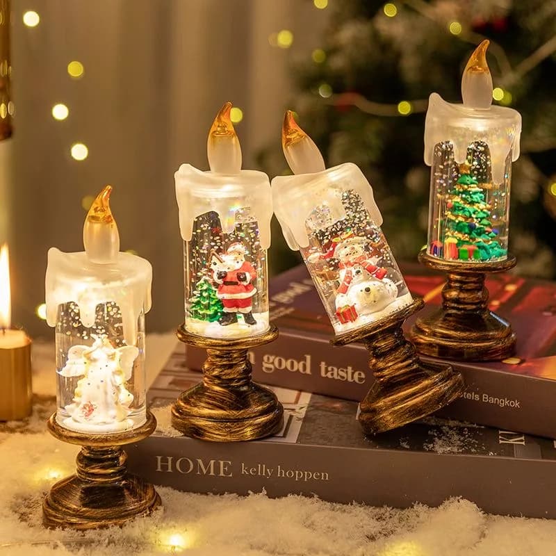 Nuove decorazioni natalizie Luci a candela Fiocco di neve Luci natalizie a sfera di cristallo dei cartoni animati Luci creative per ornamenti natalizi