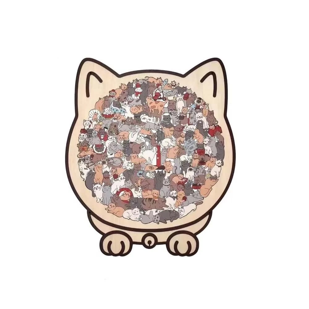 Puzzle in Legno a Forma di Gatto, Rompicapo Animale, Gatto Carino a Forma di Gattino, Decorazione per la Casa, Puzzle Irregolare Colorato Unico