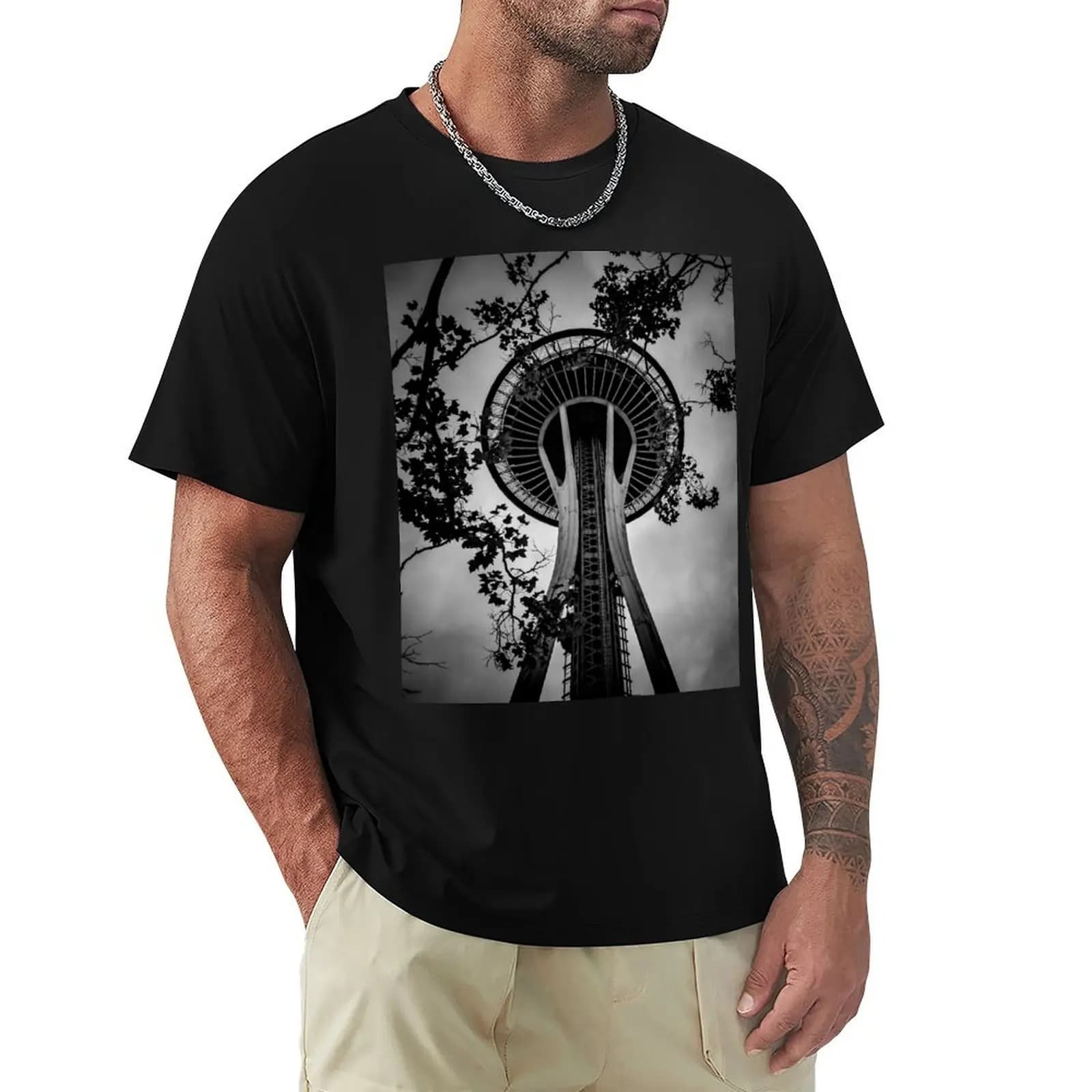 travel wall tapestry trees tapestries Space Needle in Seattle, Cascadia T-Shirt Moisture Wicking Quick Dry Tee