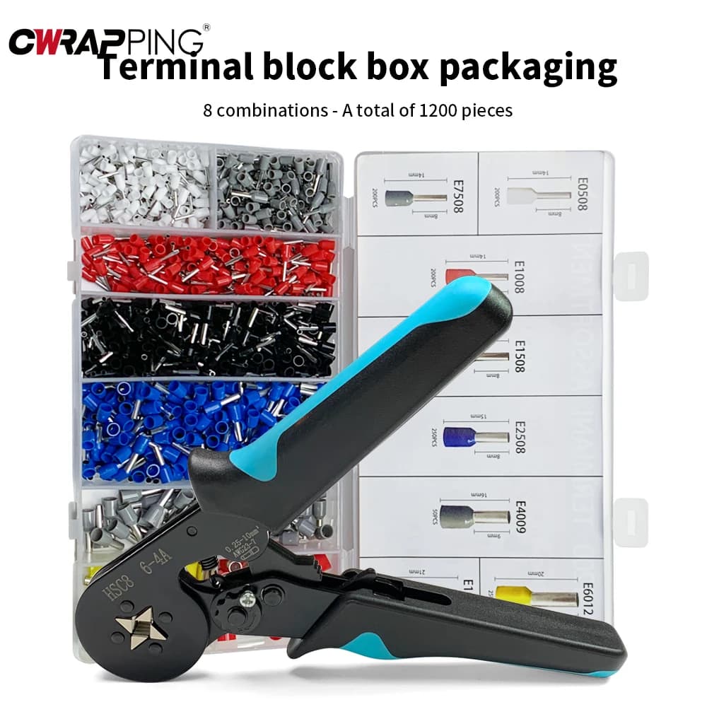 6-4A Crimping Grips for Cables Set 1200PCS Insulating Terminals Crimping Grips for Electric Pipes Kits Multifunctional Clamping Tools