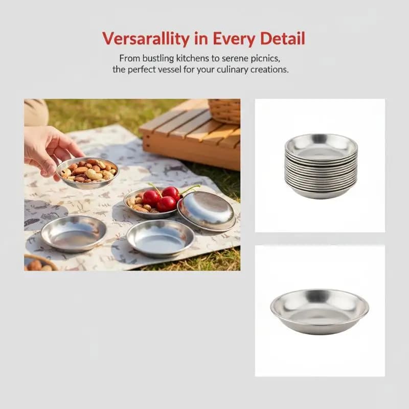 Set di Ciotole per Salse in Acciaio Inox di Grado Alimentare, 9CM, per Condimenti e Spezie in Cucina e Buffet
