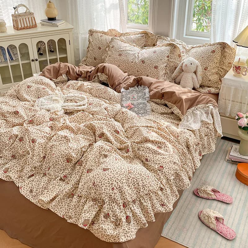 Ins Style Floral Lace Bed Sets French Romantic Printed Soft Bedding Set Skin-Friendly Cozy Bedroom Decoration for Four Seasons