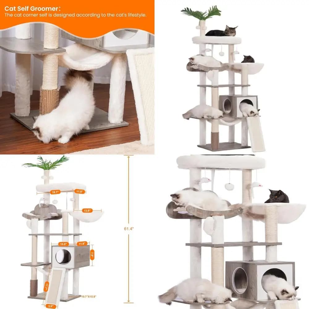 Albero per gatti da interno con autoscatto, torre antigraffio e accessori per gatti di grandi dimensioni, grigio rustico HCT120SG