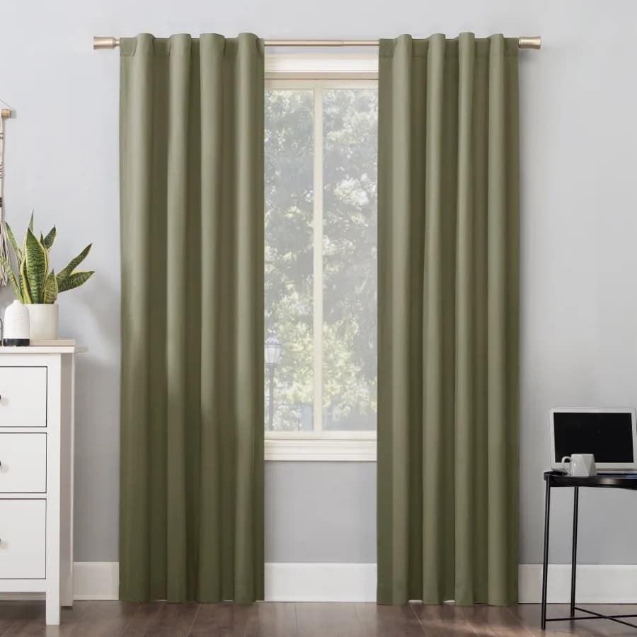 Cyrus 1-Piece Thermal 100% Blackout Back Tab Rod Pocket Curtain Panel Olive Green 40 W x 96"L