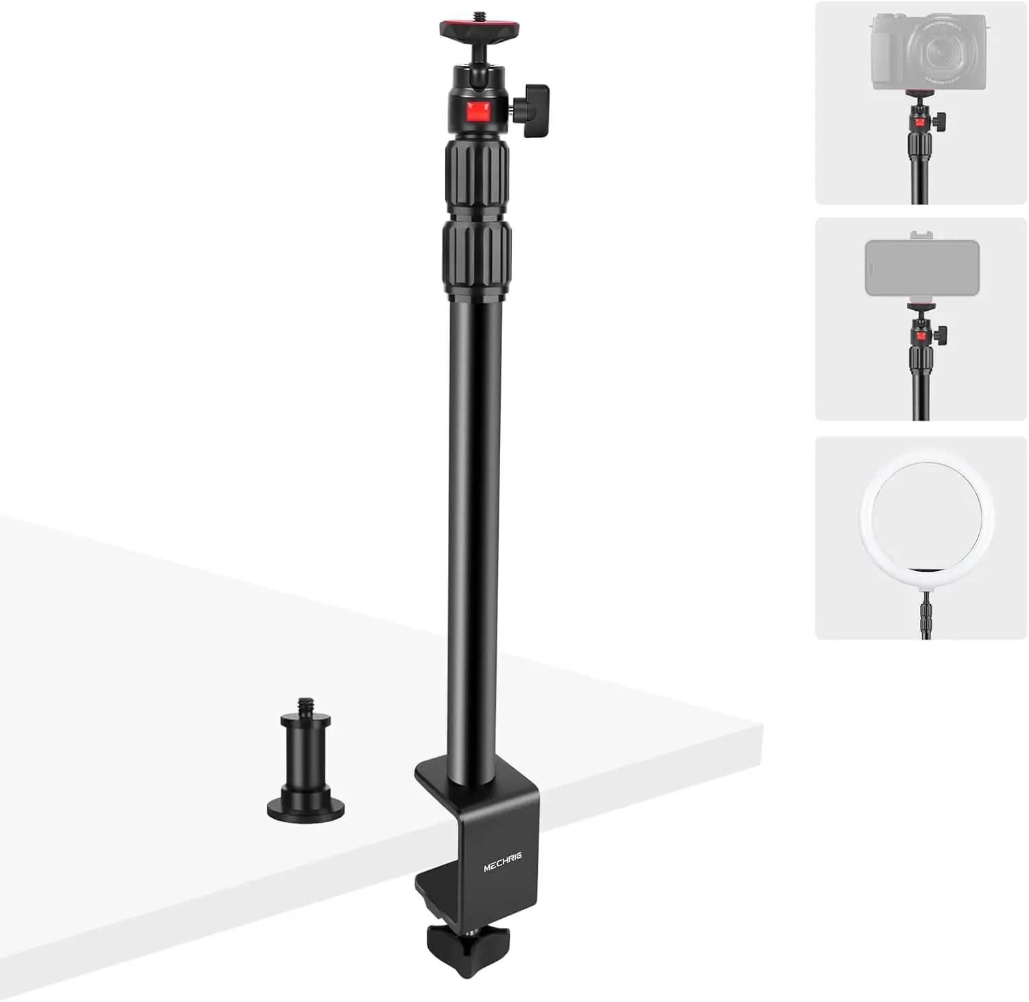Camera Table Support with 360° Rotation Table Light Support with Head Sfera, 1/4\" and C Clamp, Support for Webcam
