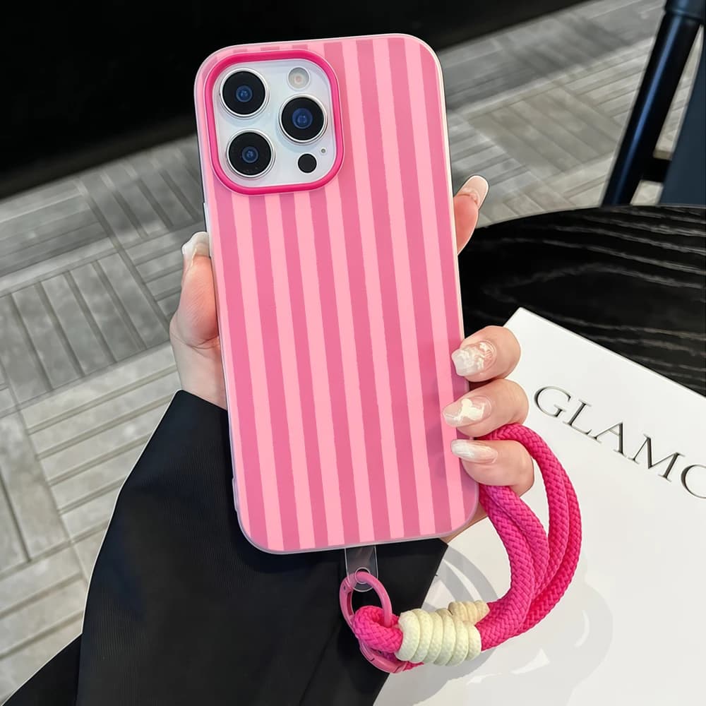 Pink striped Jelly Phone Case For iPhone 17 Pro Max 16 15 14 13 12 11 Pro Max Air 8 Plus XR XS SIlicone Soft Cover With Lanyard