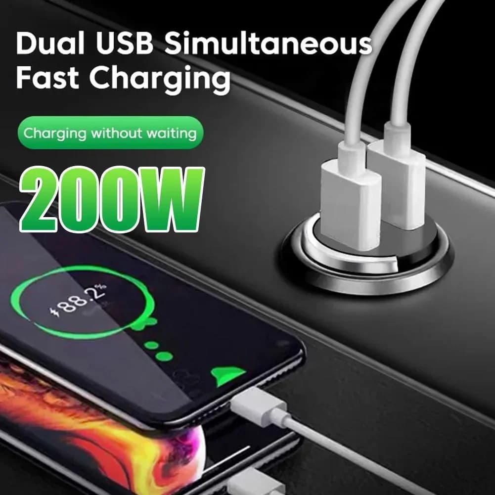 Caricabatterie da auto a doppia porta USB 2, 200W, ricarica rapida 12-24V, adattatore di ricarica rapida QC per iPhone, Xiaomi, Samsung Galaxy