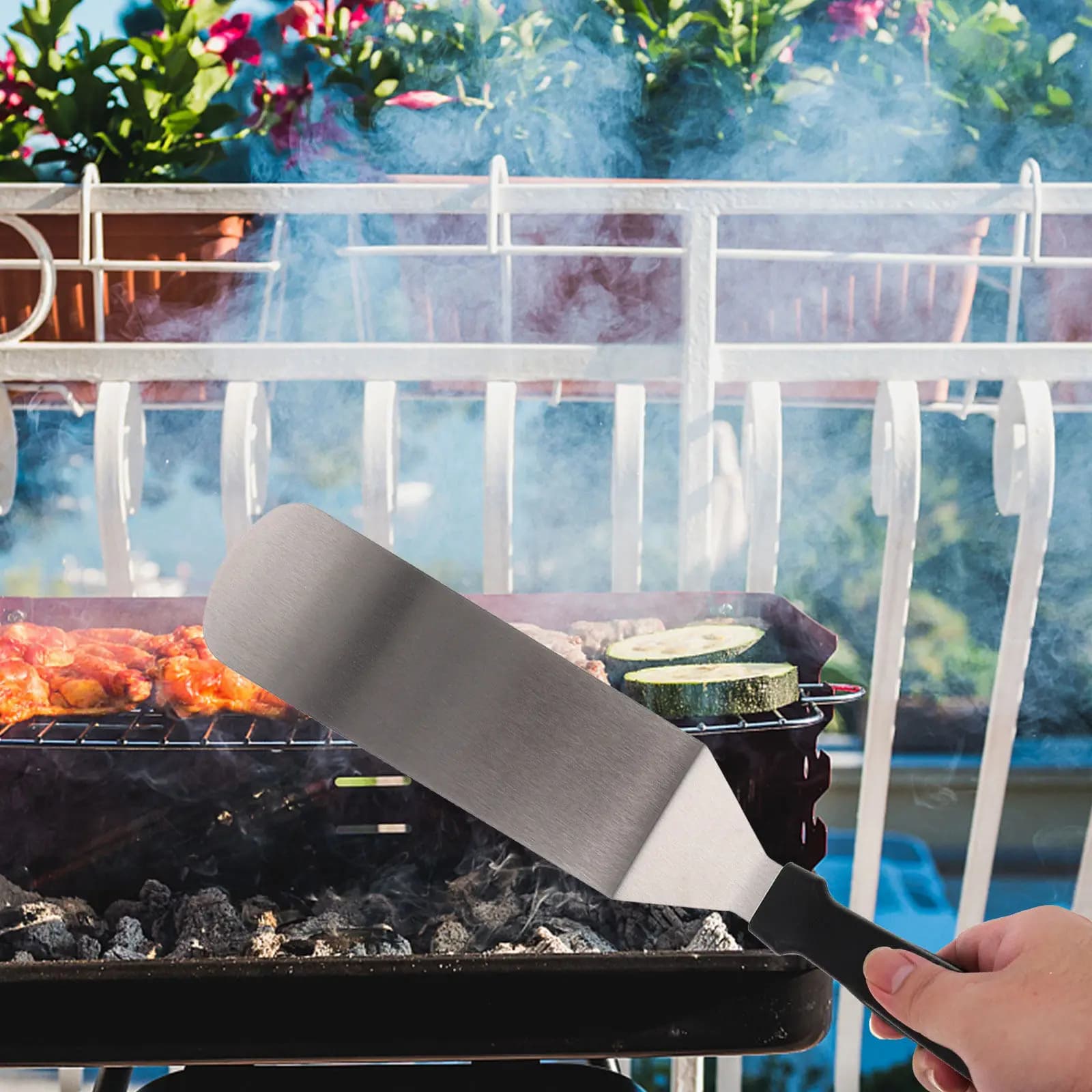 Set di 2 Spatole in Acciaio Inox per Barbecue, Utensile da Cucina Multiuso per Friggere e Mescolare, Resistente al Calore, Gadget da Cucina