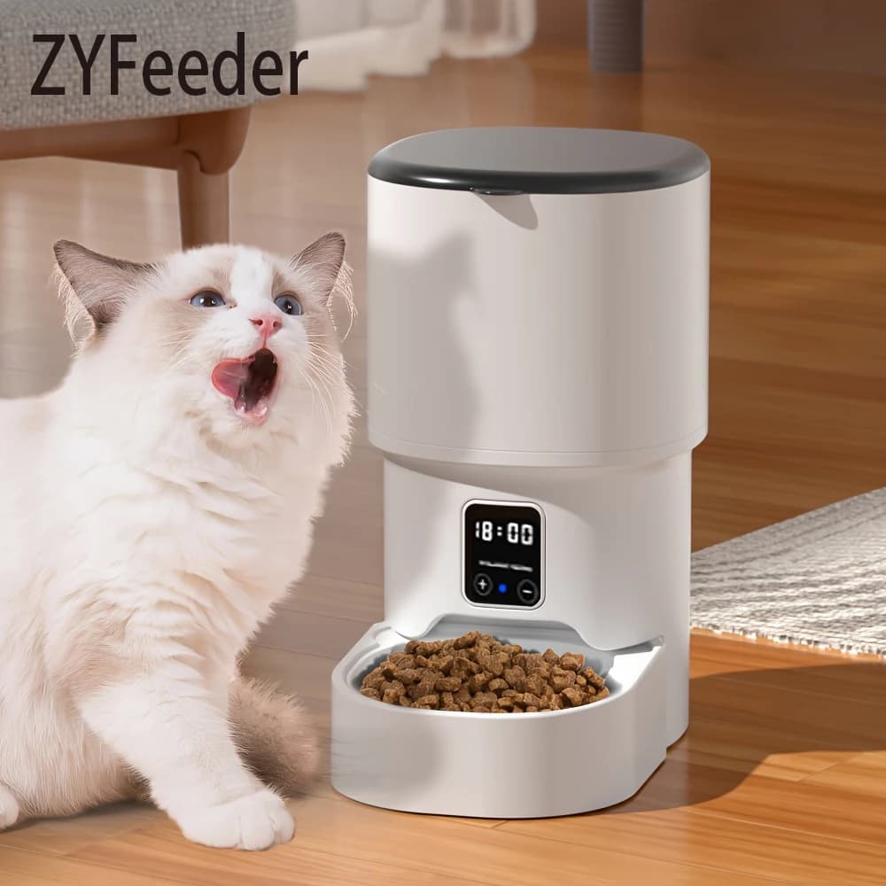 Alimentatore automatico per gatti con pulsante da 4 litri, controllo intelligente, mangiatoia per animali domestici per gatti e cani, distributore intelligente di cibo per gatti, mangiatoia per animali domestici (senza spina 5 V 1 A)