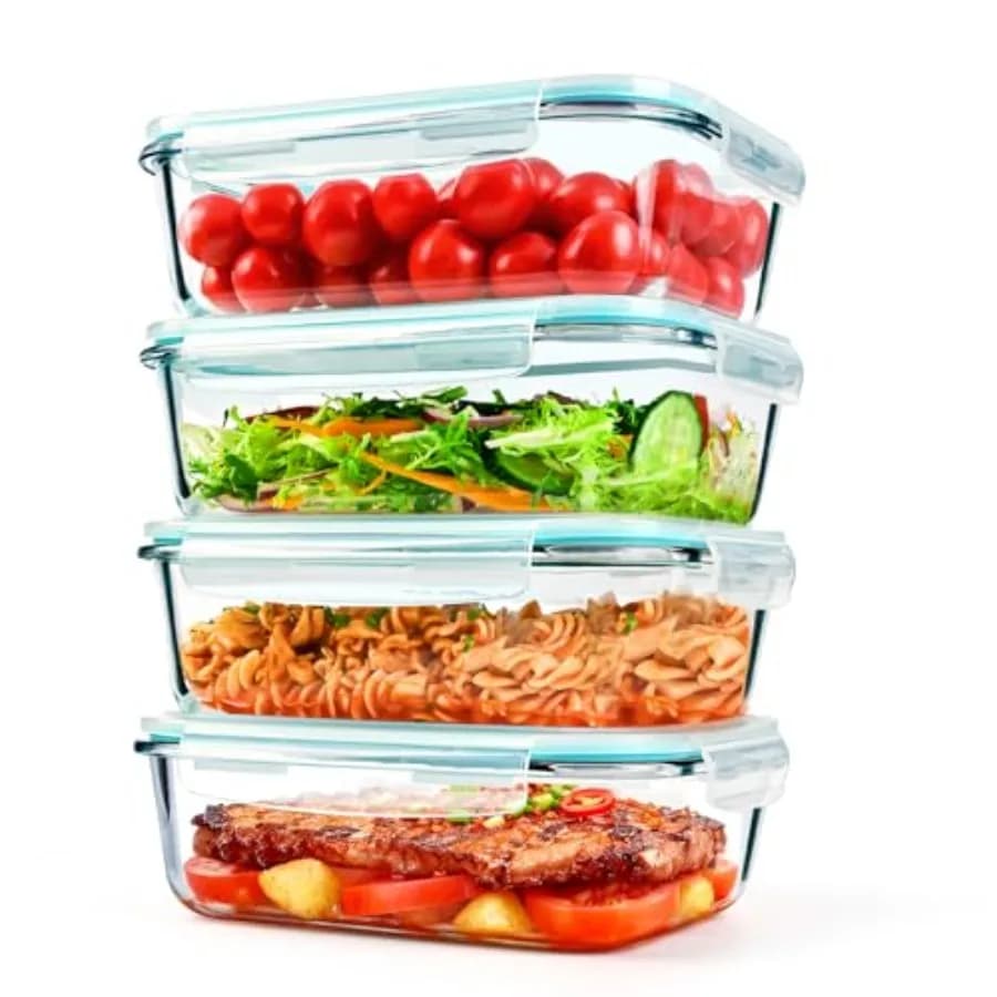 Set di 4 Contenitori in Vetro per Alimenti da 52 oz con Coperchi - Contenitori in Vetro per Preparazione Pasti, Ideali per Cucinare, Conservare e Mantenere i Pranzi Ermetici