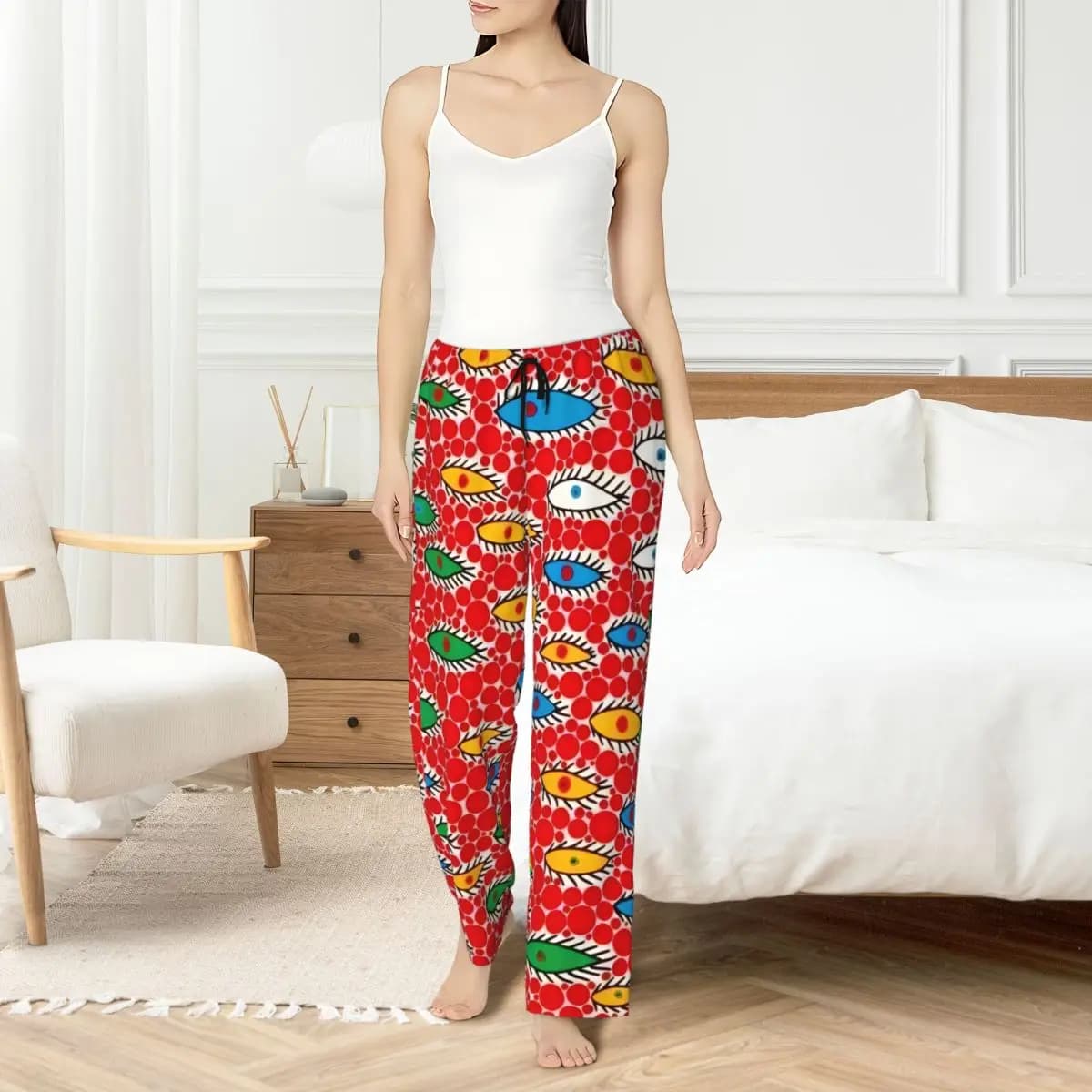 Custom K-Kusama Yayoi Pants for Women, Nightwear with Abstract Art and Pockets