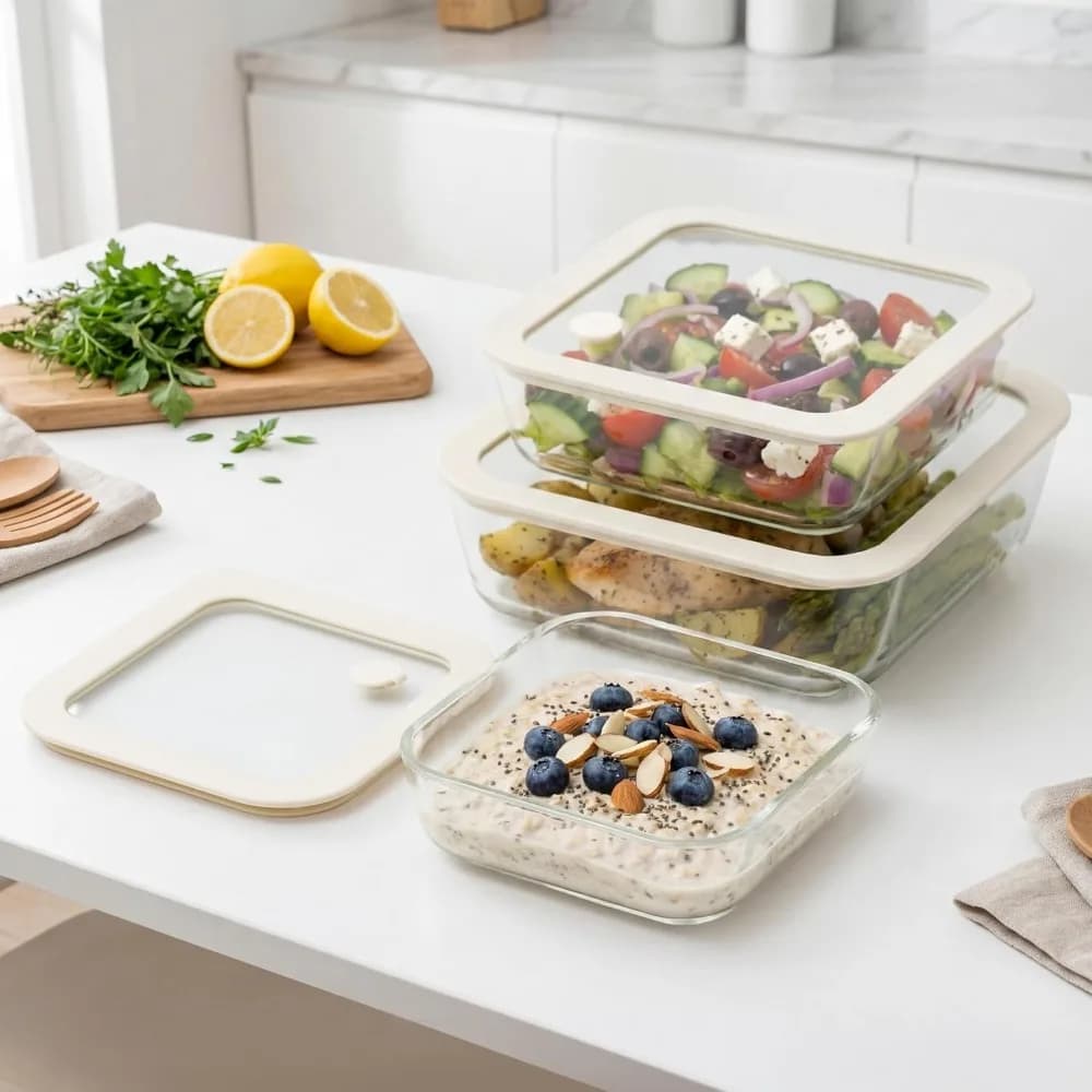 Contenitori in Vetro per Alimenti con Coperchi Ermetici in Silicone, Set da 3 Scatole in Vetro Senza Plastica per Preparazione Pasti