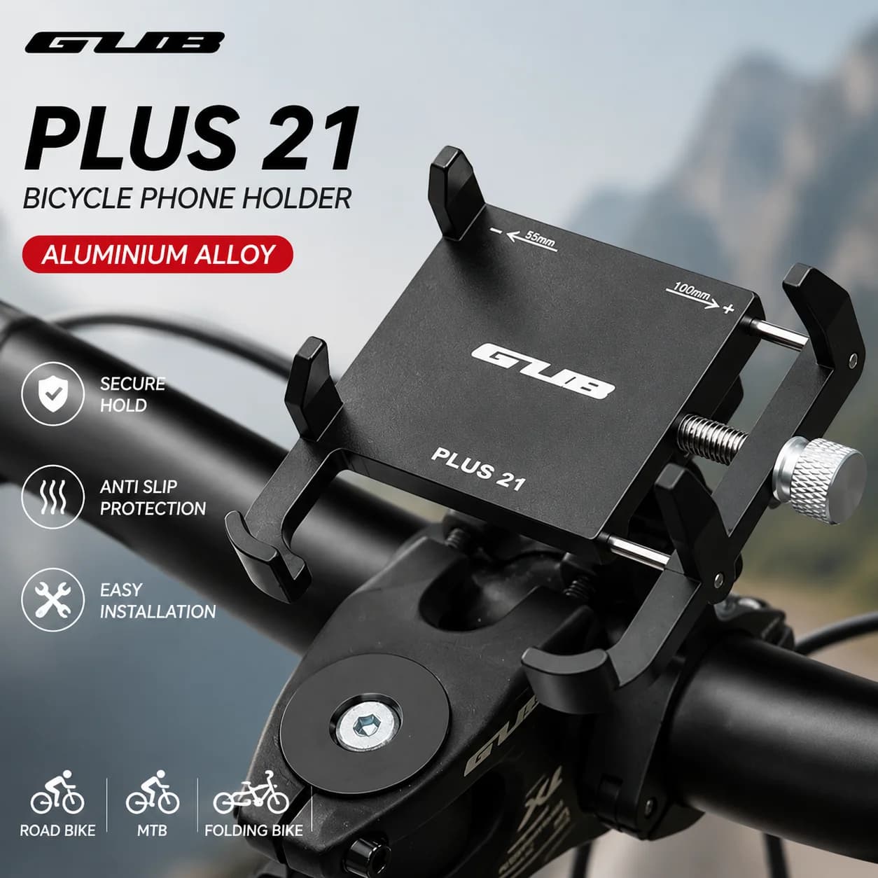 GUB PLUS 21 Bicycle Phone Holder Aluminum Alloy Bike Handlebar Rotatable Adjustable Smartphone Holder MTB Cycling Accessories