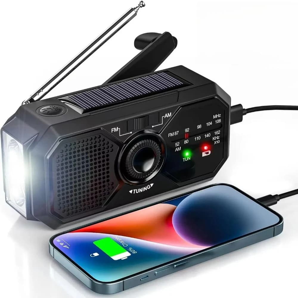 Radio Solare Portatile, Kit di Emergenza con Radio per Pronto Soccorso, Caricatore USB per Telefono, Radio AM/FM a Dinamo, Stazione di Alimentazione per Blackout
