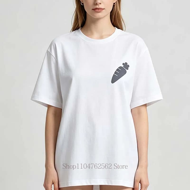 Carrot Print T-shirts for Women Summer Harajuku Minimalist Casual Fashion Tops Loose Funny Crew Neck Short Sleeve Cotton Tees