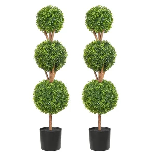 Alberi di bosso artificiali per topiaria, altezza 48 pollici (2 pezzi), 3 piante artificiali a forma di sfera per topiaria