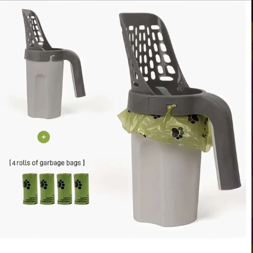 3 in 1 Litter Box Shovel, Integrated Cat Litter Scooper, Cat Litter Shovel Scoop with Bag, Large Capacity Easy to Clean - Includes 4 Rolls of Bin Bags
