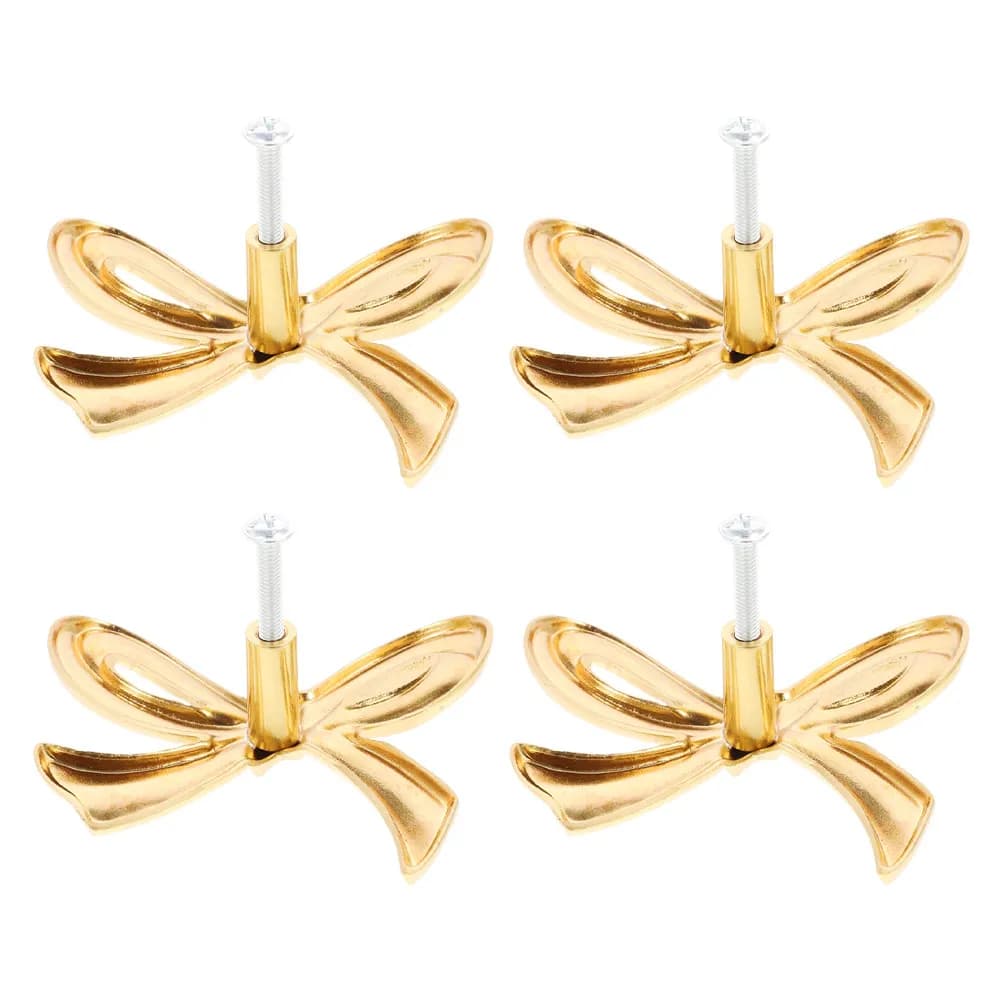 4 Pezzi Maniglie per Cassetti a Fiocco in Ottone di Lusso, Finitura Oro, Maniglie per Mobili e Cassettiere, Accessori Decorativi per l'Aggiornamento