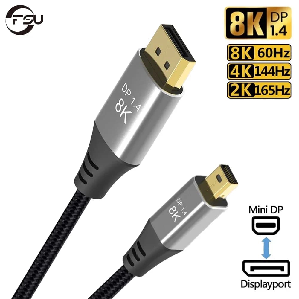 Cavo FSU Mini DP a DP 8K 60Hz 4K 144Hz 2K 165Hz Cavo adattatore DisplayPort 1.4 da maschio a maschio per monitor proiettore portatile 1m2m3m