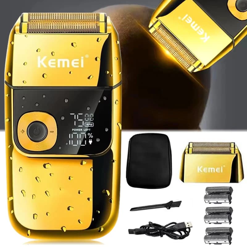 Electric Shaver Kemei 2in1 for Man, Rechargeable, with Floating Head, Trimmer for Bearing and Care