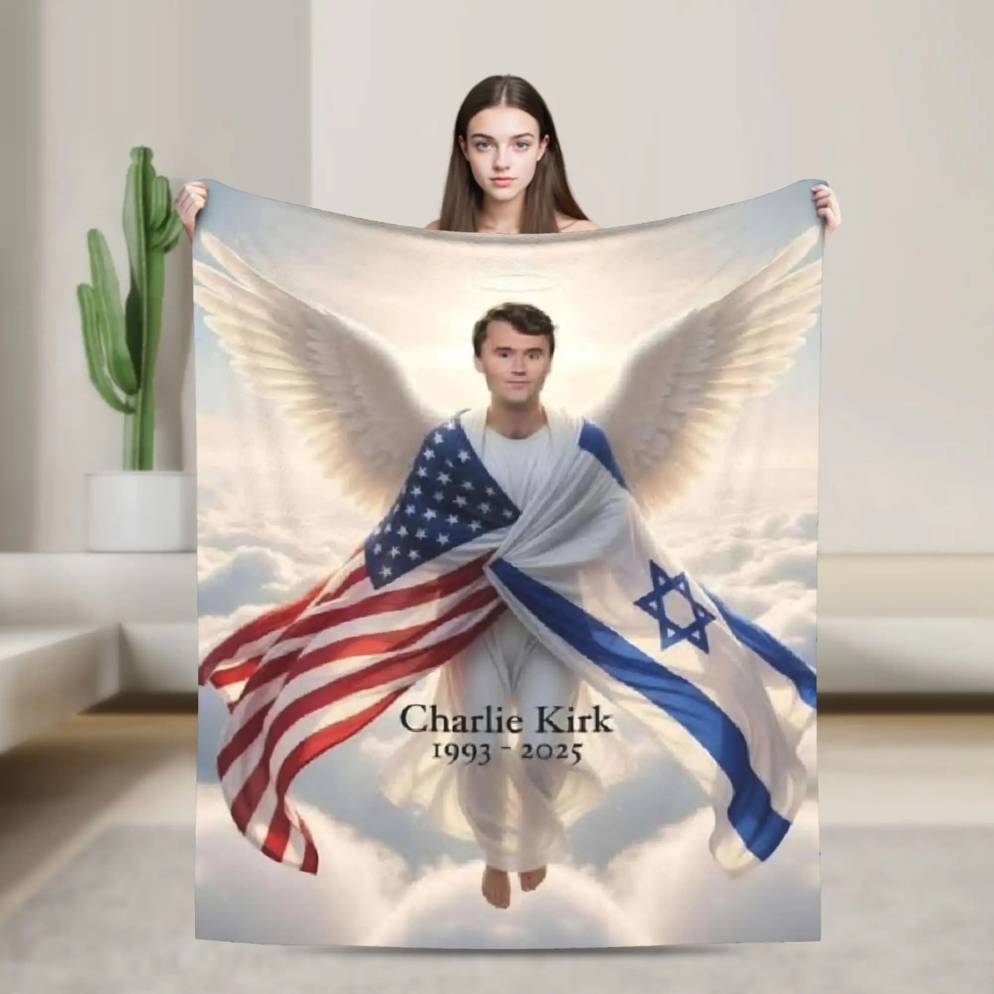 Charlie Kirk Angelic Advocate Flannel Blanket Super Soft Throw Blanket for Couch Bed Picnic Novelty Bedspread Sofa Bed Cover