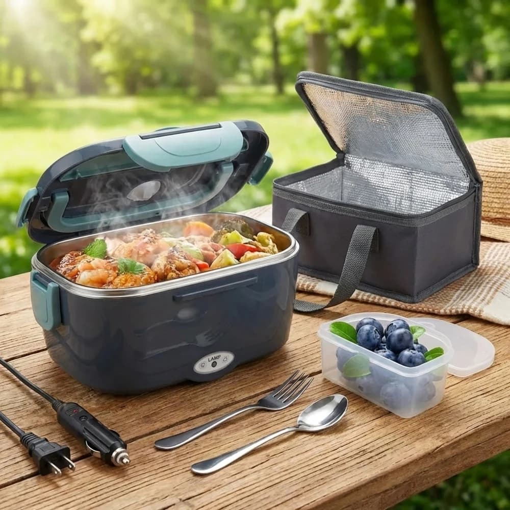 Scaldavivande elettrico da 1,5 litri e 60W, portatile, a tenuta stagna, doppio uso per auto, casa, ufficio, picnic, con borsa per il trasporto.